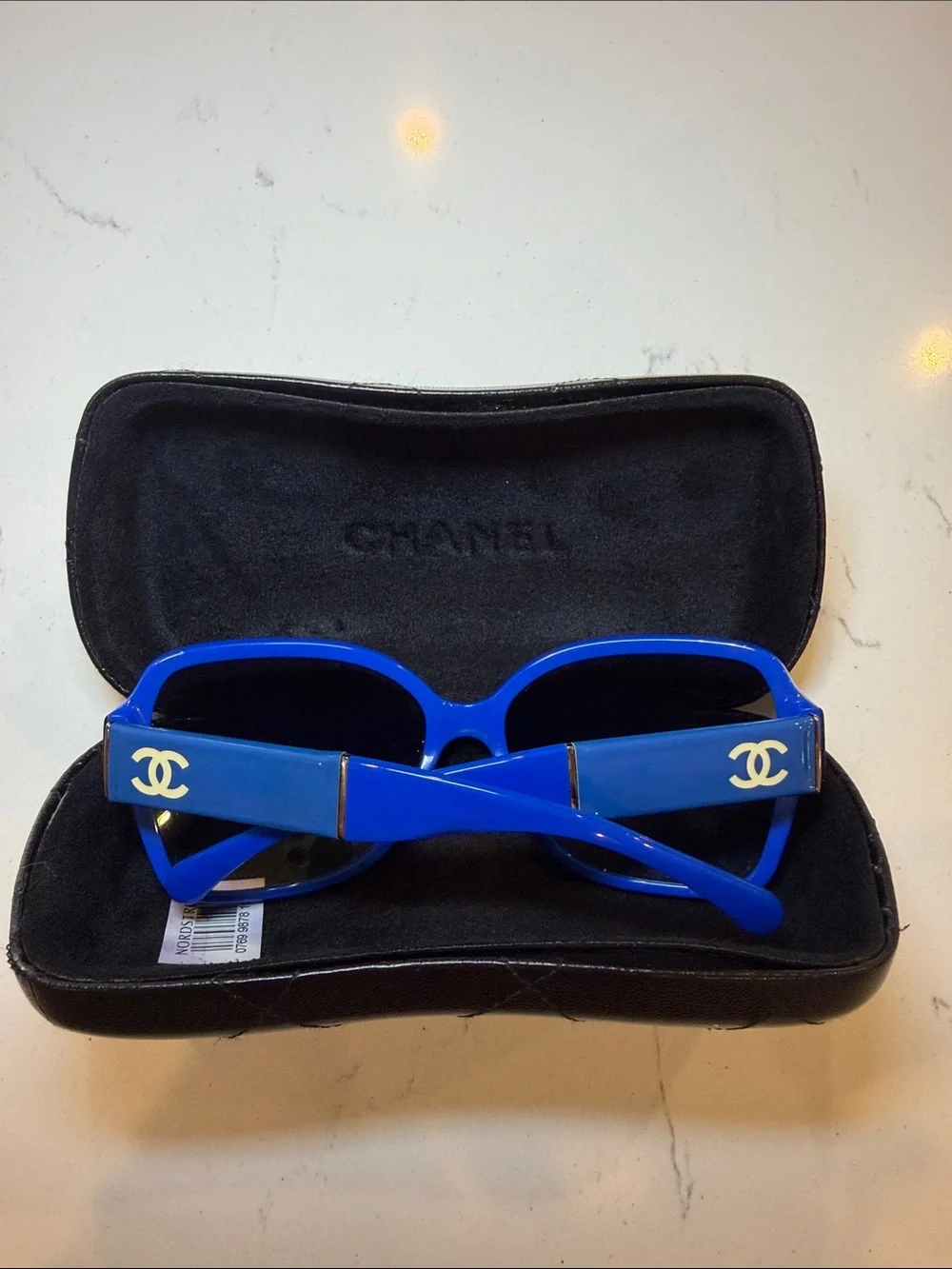 CHANEL Bright Blue CC Logo Sunglasses with Dark Lenses